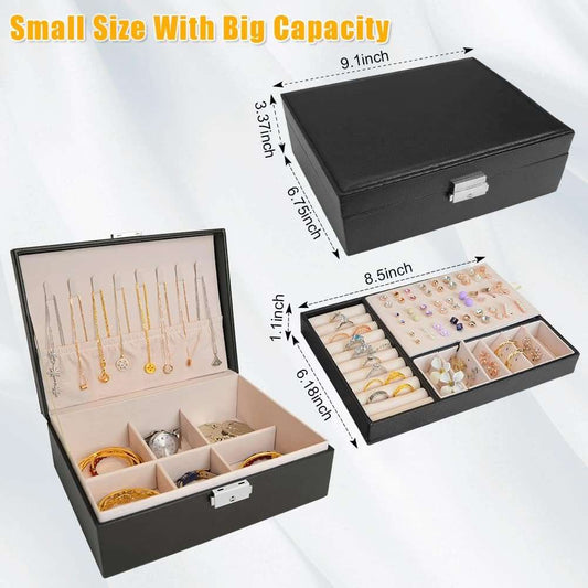 Jewelry Box for Women Girls Jewelry Organizer Storage Case 2 Layer PU This luxurious jewelry box is the perfect gift for any woman with an exquisite taste! With 8 necklace hooks, 1 jewelry pouch, 10 ring slots, 54 earring holder hooksindoorTOPDEALTOPDEALWomen Girls Jewelry Organizer Storage Case 2 Layer PU Leather DisplayJewelry Box for Women Girls Jewelry Organizer Storage Case 2 Layer PU