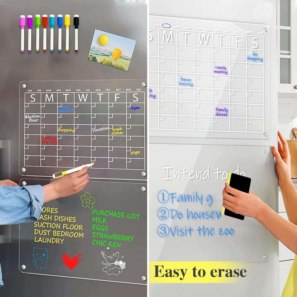 Acrylic Magnetic Monthly for Fridge,16”x12" Clear Magnetic Dry Erase Monthly Calendar