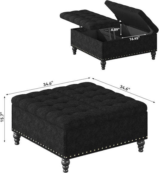 VERCHEL Large Square Storage Ottoman Bench,Black