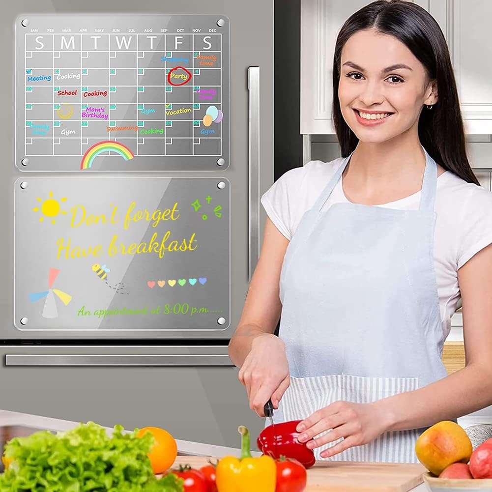 Acrylic Magnetic Monthly for Fridge,16”x12" Clear Magnetic Dry Erase Monthly Calendar