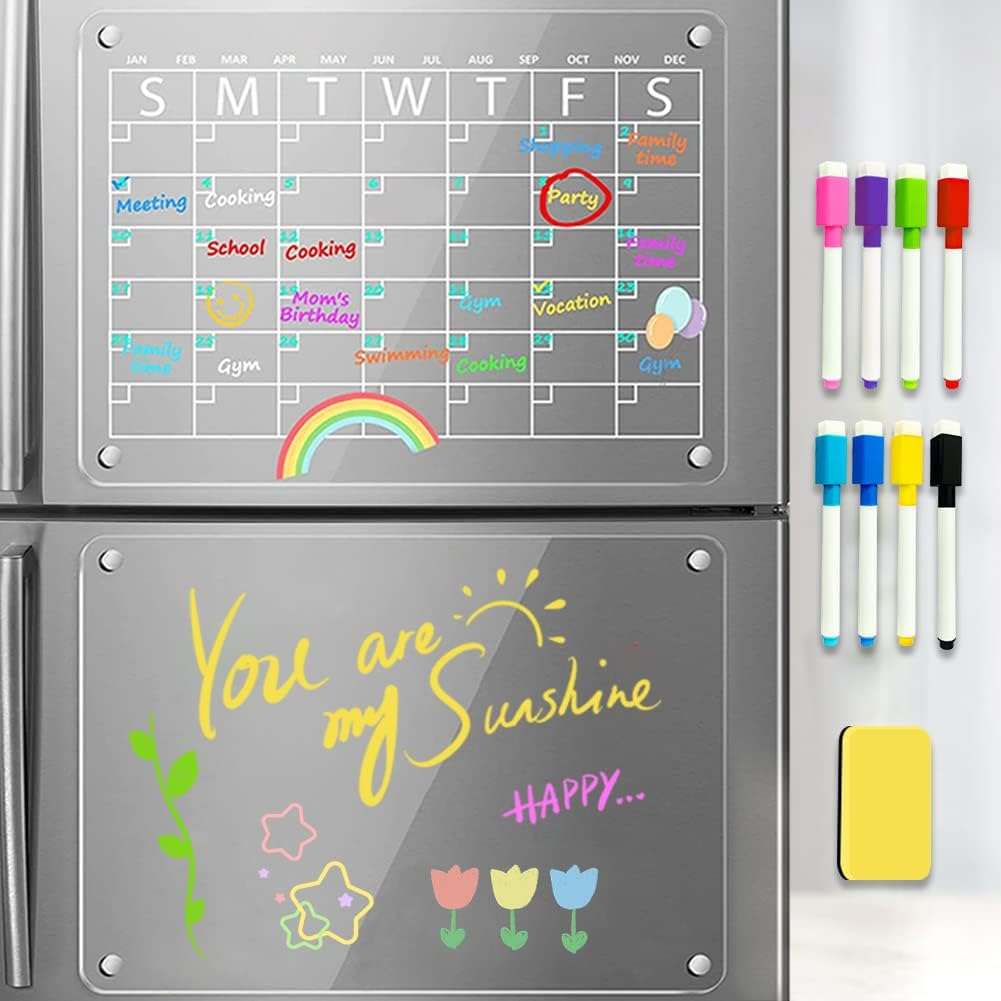 Acrylic Magnetic Monthly for Fridge,16”x12" Clear Magnetic Dry Erase Monthly Calendar