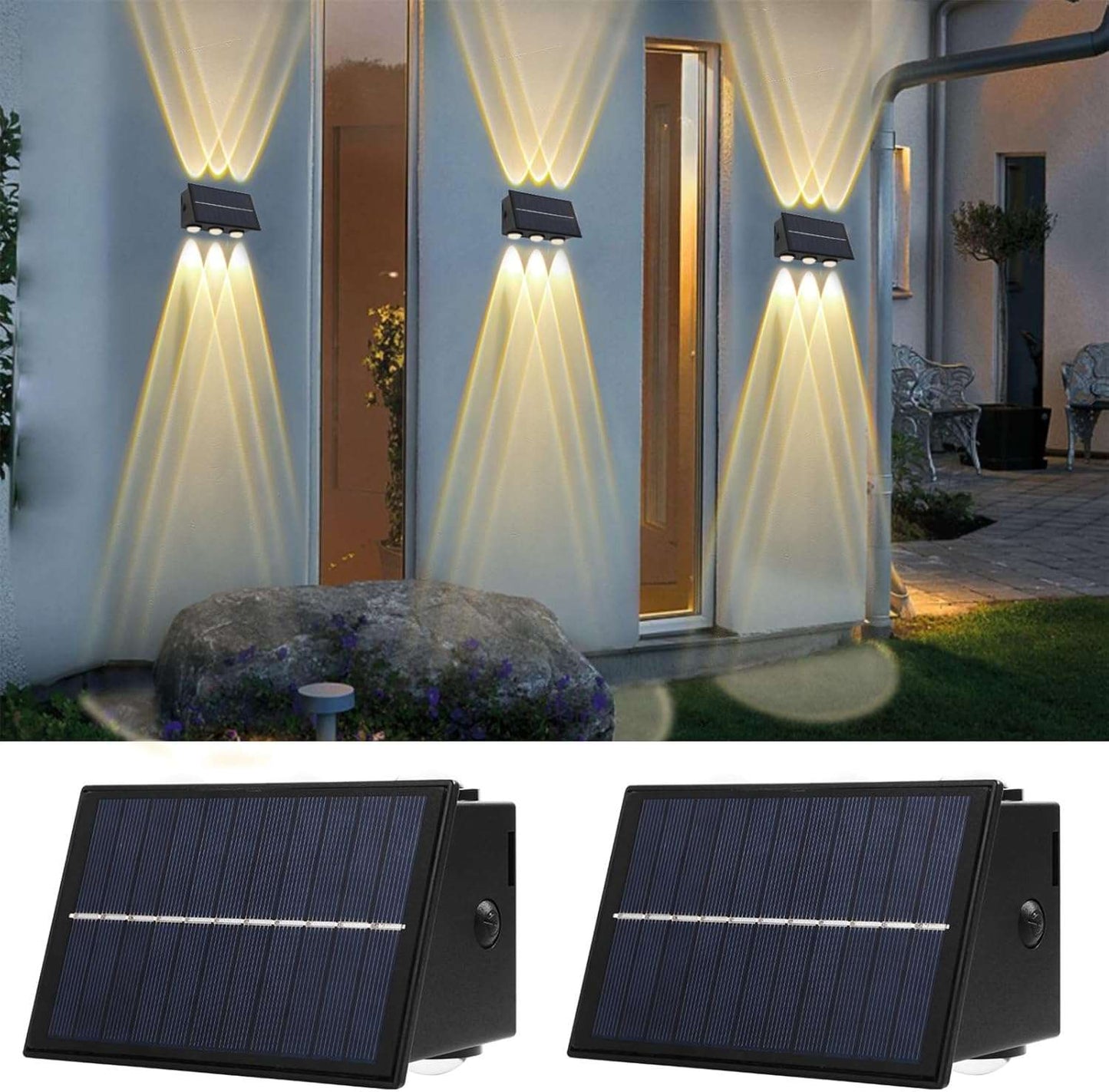 Solar Lights Outdoor Waterproof, for Outside, Up and Down Lighting Solar Wall Fence Lights Outdoor (2PCS)