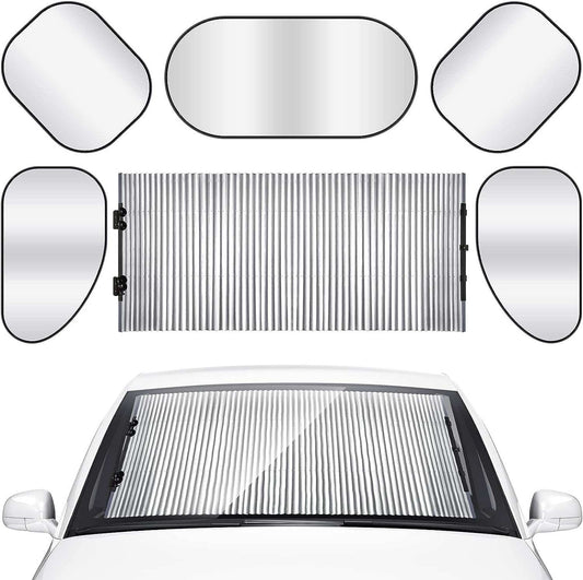 6 Pcs 63 x 25.6'' Retractable Windshield Sun Shade LargeFeatures:The car sun visor is easy to store, can be stored in your trunk when not in use, suitable for travel, camping, trip, driving and more, bringing much convenioutdoorTOPDEALTOPDEAL6'' Retractable Windshield Sun Shade Large