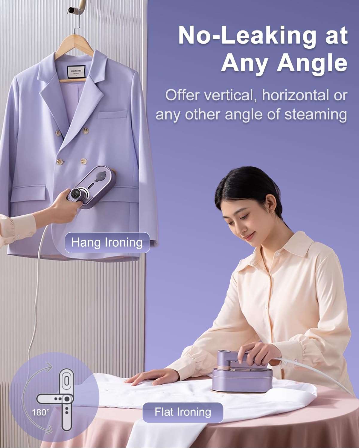 Travel Steamer for Clothes Portable Mini Iron with 8 Preset Steam & Temp Settings, 15-Second Fast Heat-up, Support Dry Wet Ironing, 180° Rotatable Handheld Small Iron for Home and Travel