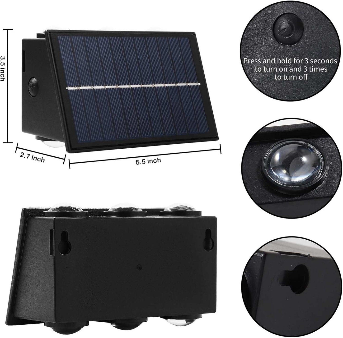 Solar Lights Outdoor Waterproof, for Outside, Up and Down Lighting Solar Wall Fence Lights Outdoor (2PCS)
