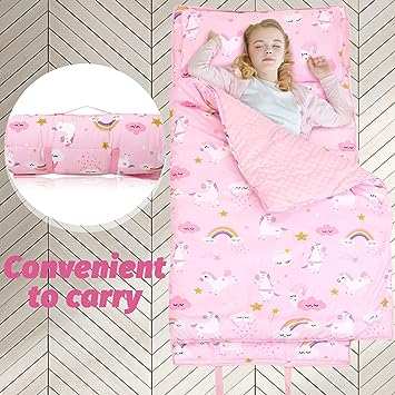 2 Pack Toddler Nap Mats for Preschool Girls Nap Mats with Pillows and 2 Pack Toddler Nap Mat for Girls Nap Mats for Preschool with Pillow and Blanket Extra Large Kids Sleeping Bag Soft Microfiber Rolled Napping Mats for Daycare Travel indoorTOPDEALTOPDEAL2 Pack Toddler Nap Mats