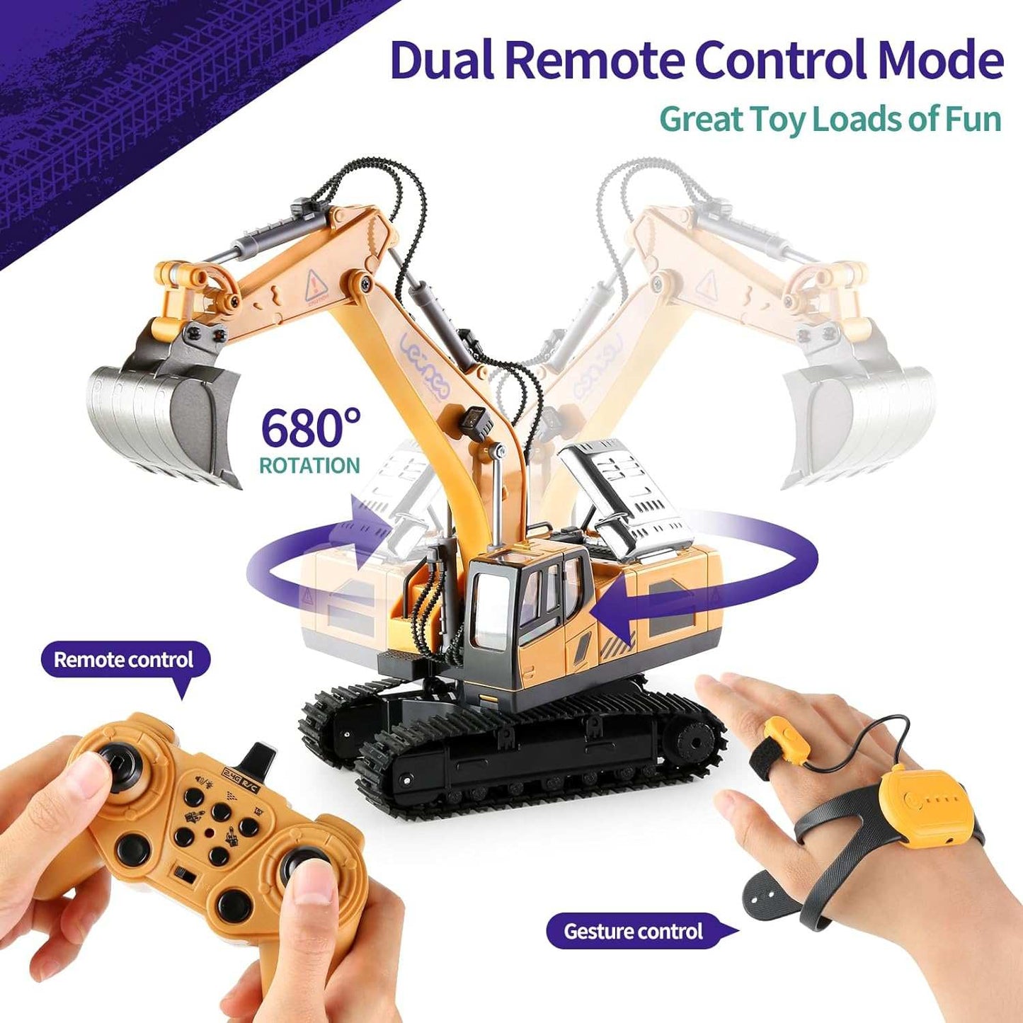 Remote Control Excavator Toys, Excavator Construction Toys for Boys with Gesture Control