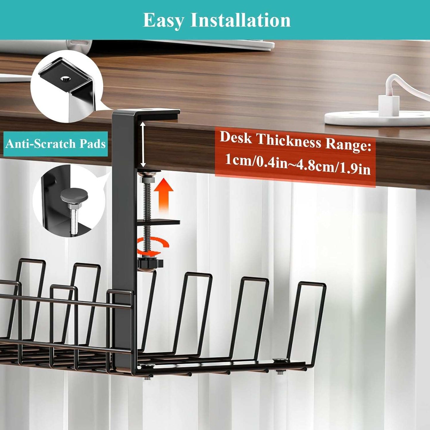 Under Desk Cable Management Tray, Desk Cord Organizer, - Will not damage your desk. (1 package)