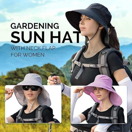 Sun Hats for Women Hiking Fishing Hat Wide Brim Hat with Large Neck Flap Sun Protection Hats for Women
