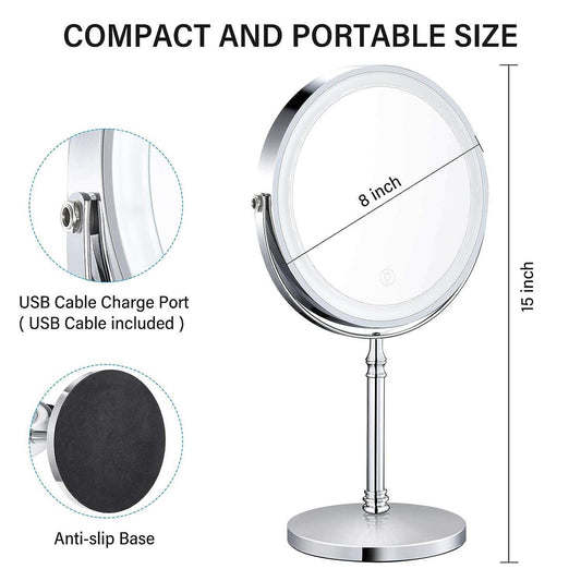 8-Inch Lighted Vanity Mirror, 10x Lighted Vanity Mirror, Double-Sided Look your best with this 8-Inch Lighted Vanity Mirror. It features 10x magnification and adjustable brightness, and its rechargeable design means you never have toLimited Time OfferTOPDEALTOPDEAL8-Inch Lighted Vanity Mirror, 10x Lighted Vanity Mirror, Double-Sided Dimmable Lighted Magnifying Mirror, Rechargeable