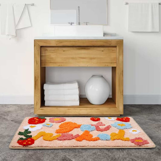 Bath Mat, Strawberry Flower Bathroom Rug,Non Slip Absorbent Bath Rugs,Soft Bath mat for Bathroom,Bedroom,Machine Washable(Strawberry Flower, 32" x 20")