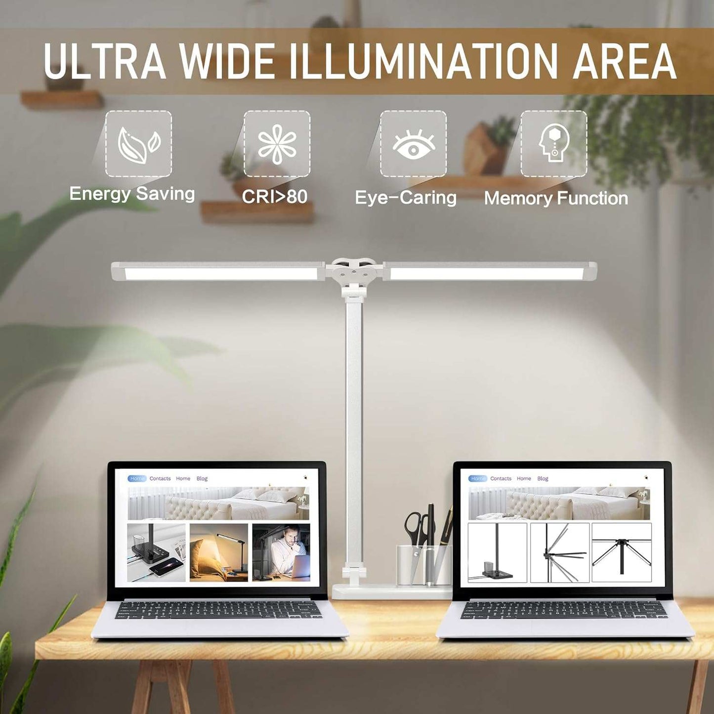 LED Desk Lamp Dimmable Table Lamp with USB Charging Port, 50 Lighting Modes, Adjustable Foldable Dual Swing Arm Architect Desk Lamp for Home Office, Eye-Caring Reading Lamp w/ Pen Holder 45min Timer
