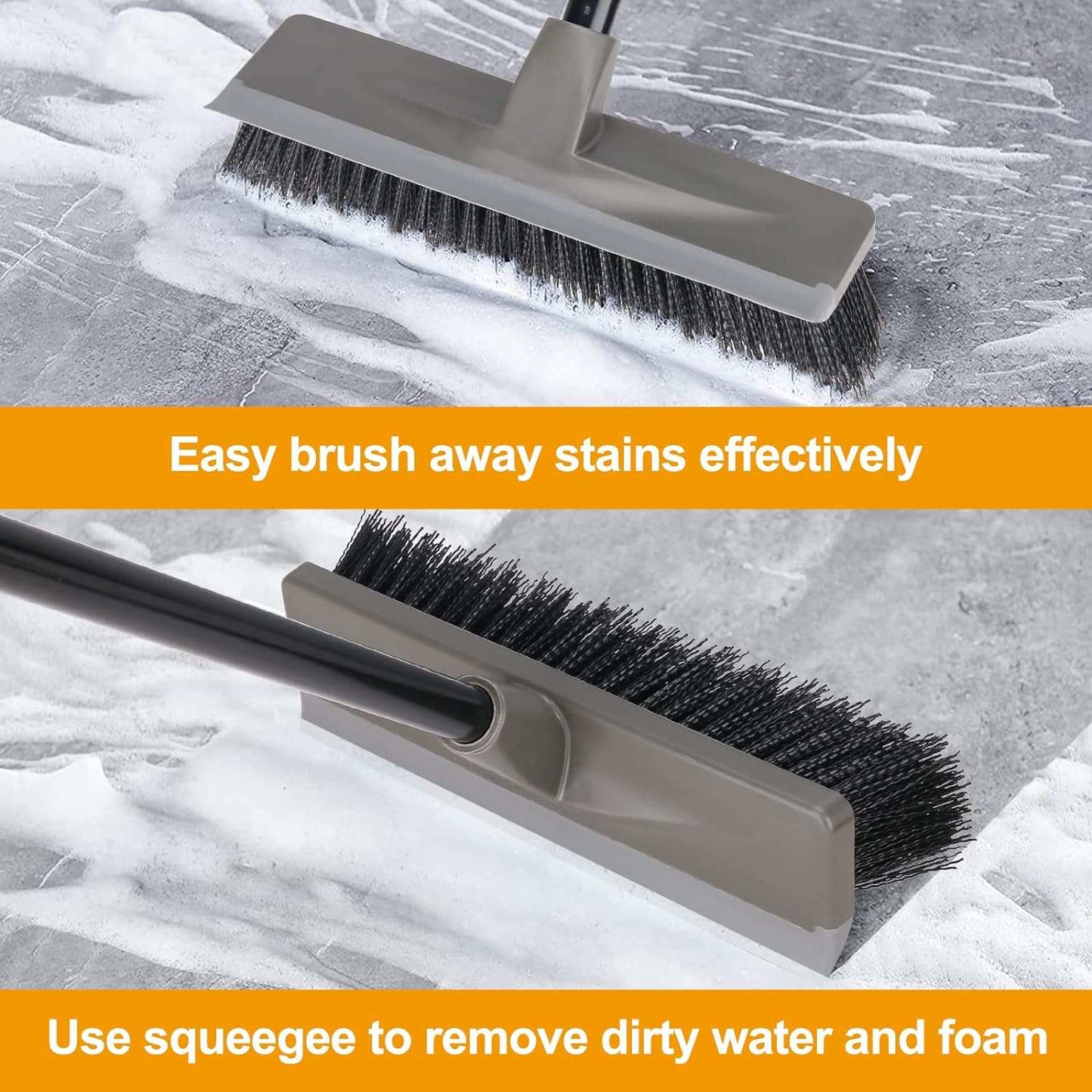 Floor Scrub Brush with Long Handle 59", Heavy Duty Stiff Bristle FloorScrub and squeeze away dirt and grime with this Floor Scrub Brush! The heavy duty bristles easily scrub away tough messes, while an integrated squeegee quickly cleanoutdoorTOPDEALTOPDEALCleaning Deck Patio Bathroom Garage Kitchen Wall Tub Tile Swimming Pool, Gray