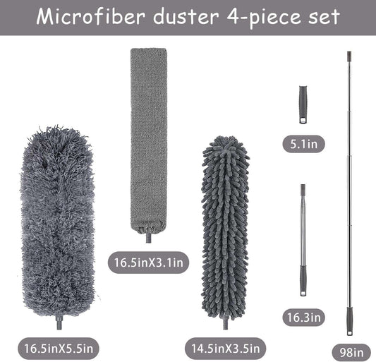 Microfiber Duster Kit 4 Pcs 30-110 Inches for High Ceiling