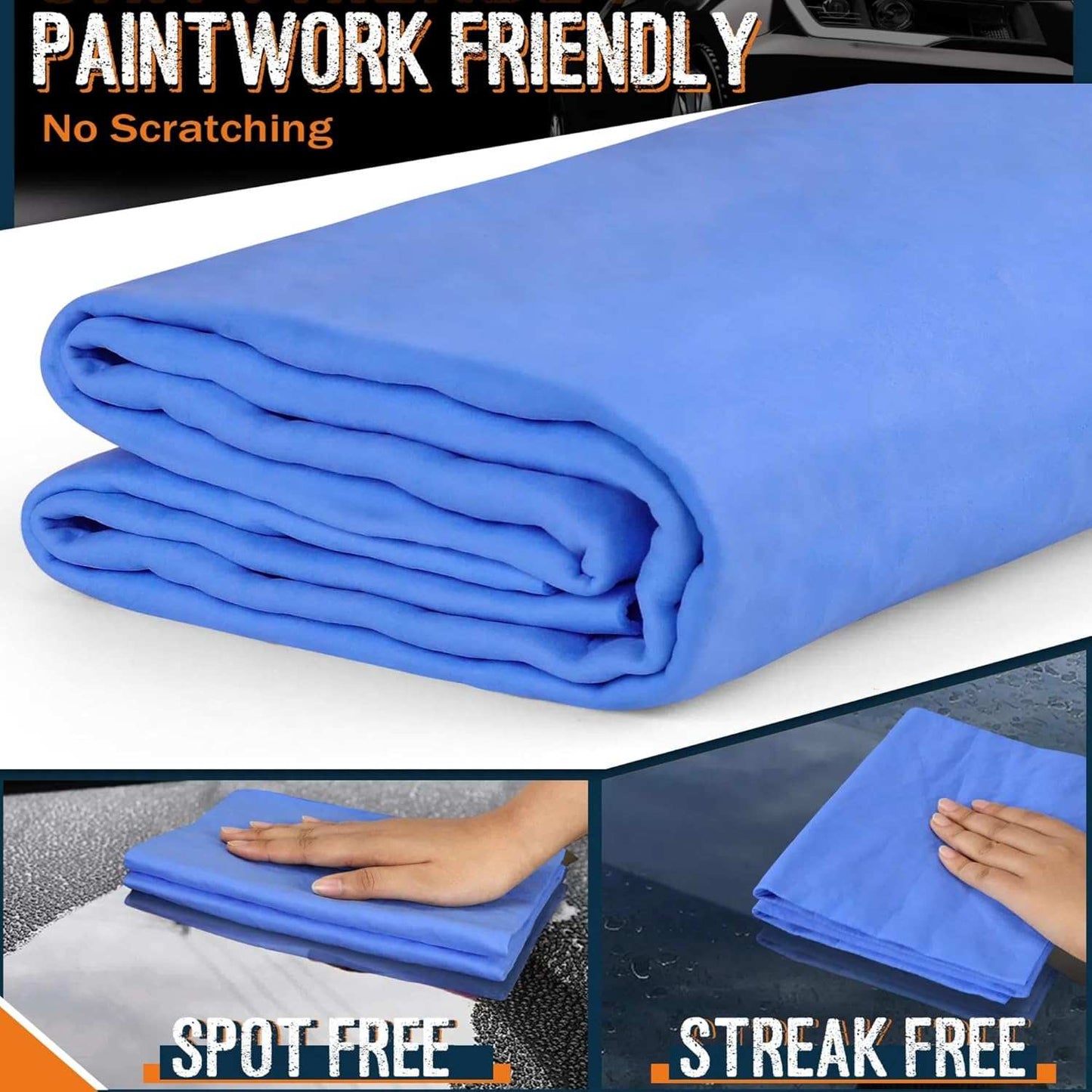 Towel for Car, Super Absorbent 2 Pack 26"x17" Car Drying Towel, Reusable Soft Car Wash Cloth, Chamois Cloth for Car, Dust Remove, No Scratch/Spot/Streak, Yellow & Blue