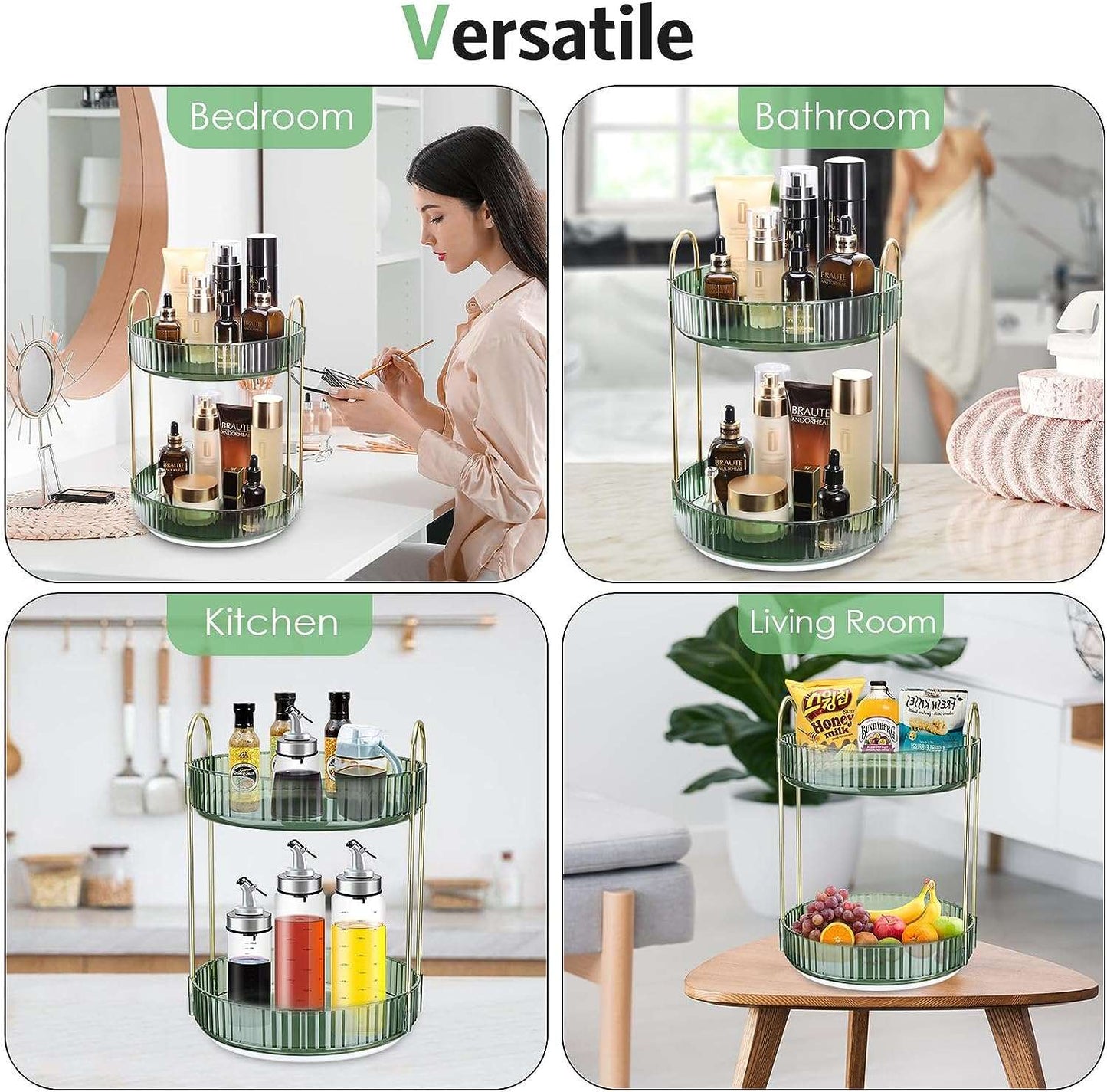 Rotating Makeup Organizer Rotate 360 degrees Second floor (green )