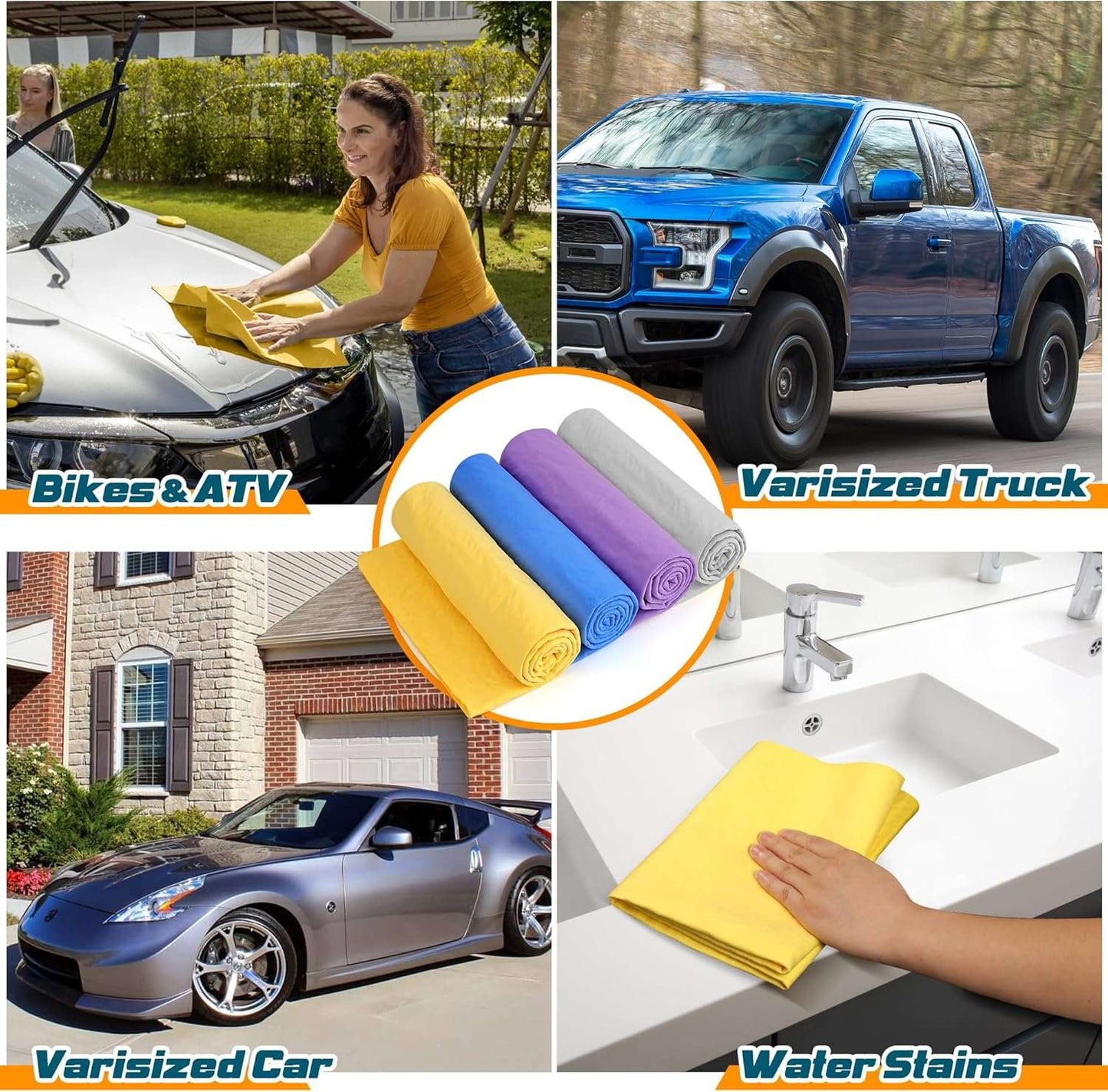 Towel for Car, Super Absorbent 2 Pack 26"x17" Car Drying Towel, Reusable Soft Car Wash Cloth, Chamois Cloth for Car, Dust Remove, No Scratch/Spot/Streak, Yellow & Blue