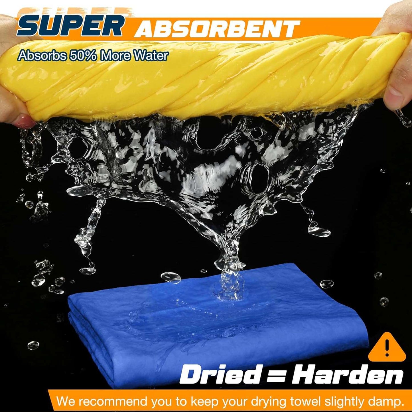 Towel for Car, Super Absorbent 2 Pack 26"x17" Car Drying Towel, Reusable Soft Car Wash Cloth, Chamois Cloth for Car, Dust Remove, No Scratch/Spot/Streak, Yellow & Blue