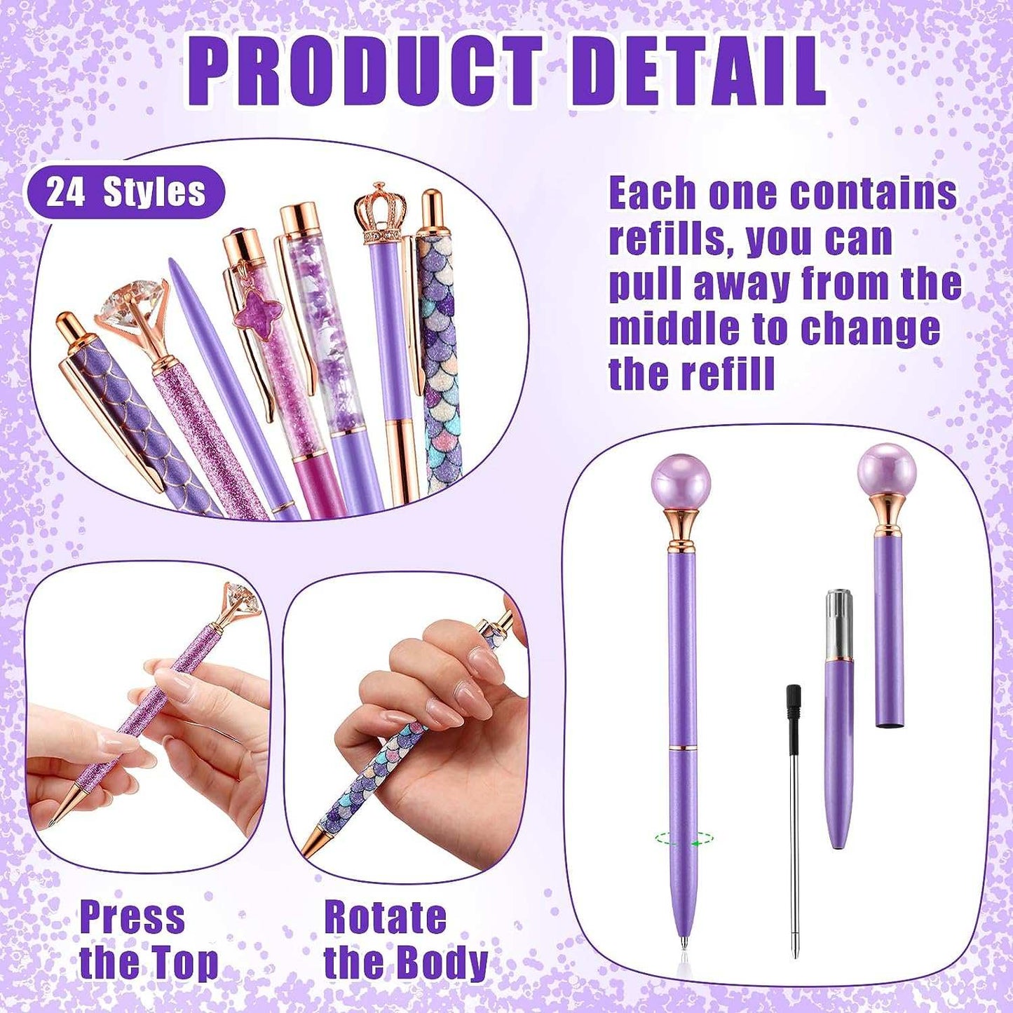Ballpoint Pens 24 Pcs (Purple and Blue)24 Pcs Fancy Ballpoint Pens for Women Journaling Glitter Bling Crystal Diamond Ballpoint Pens Set Retractable Cute Pens Crystal Heart Crown Pens Gifts for Office SchindoorTOPDEALTOPDEALBallpoint Pens 24 Pcs (Purple