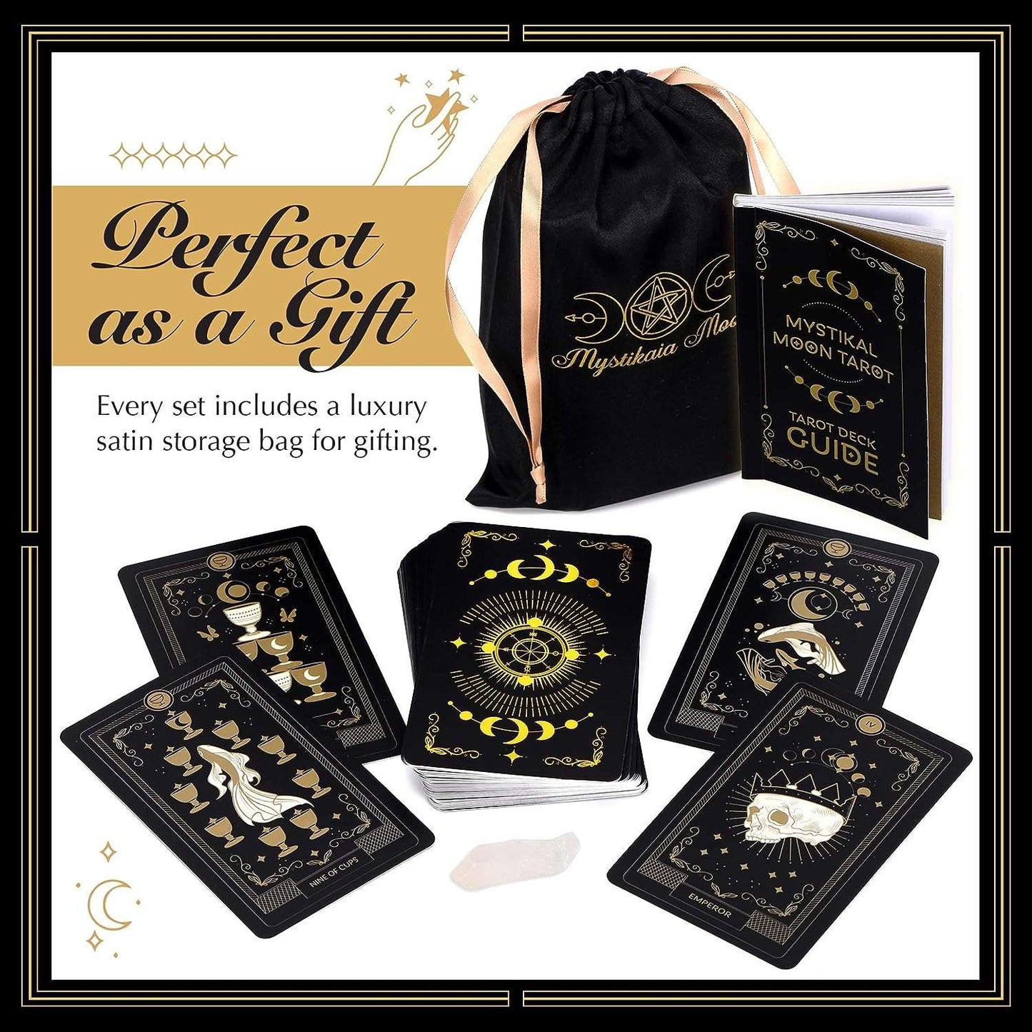Tarot Card Set with Guide Book Astrology Unique Deck with Healing CrysUnleash your spiritual potential with Mystikaia Moon's unique Moon Tarot cards set! With its mystical, hand-painted real black tarot cards and healing crystals, thisindoorTOPDEALTOPDEAL Tarot CardTarot Card Set with Guide Book Astrology Unique Deck with Healing Crys