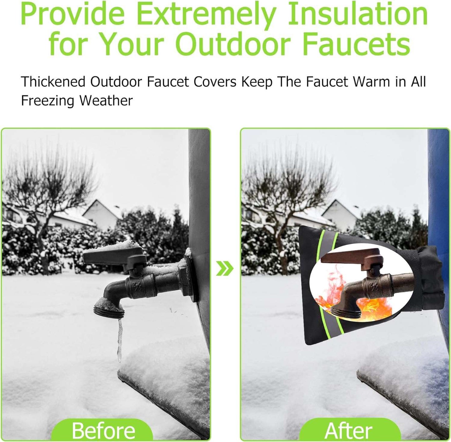 Outdoor Faucet Cover, Thicken Outdoor Faucet Covers for Winter Freeze Protect your outdoor faucets from freezing and frost with our upgraded thicken faucet covers. Made with three layers of strong and waterproof materials, including hioutdoorTOPDEALTOPDEALOutdoor Faucet CoverOutdoor Faucet Cover, Thicken Outdoor Faucet Covers for Winter Freeze