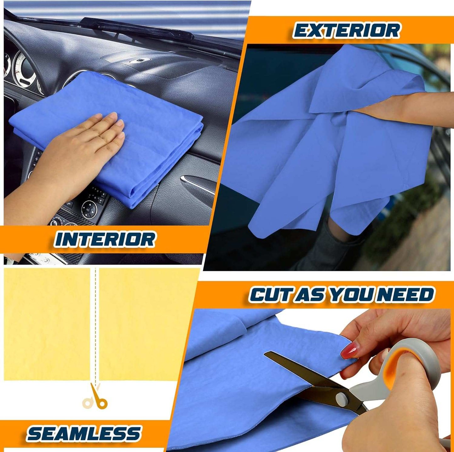 Towel for Car, Super Absorbent 2 Pack 26"x17" Car Drying Towel, Reusable Soft Car Wash Cloth, Chamois Cloth for Car, Dust Remove, No Scratch/Spot/Streak, Yellow & Blue