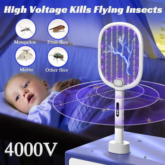 Electric Fly Swatter, Bug Zapper Racket with Light, Type-C Rechargeable Mosquito Swatter, 3000V Detachable Automatic Fly Zapper with Dual Modes, Mosquito Killer for Indoor Outdoor 1 Pack