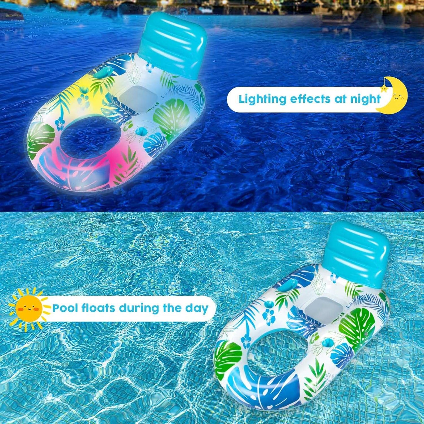 Light-up Inflatable Pool Floats Lounger Adult with Remote & APP Control-Floating Pool Lounge Chair with Cup Holders-Swimming Pool Floaties Beach Rafts Water Floaty for Adults