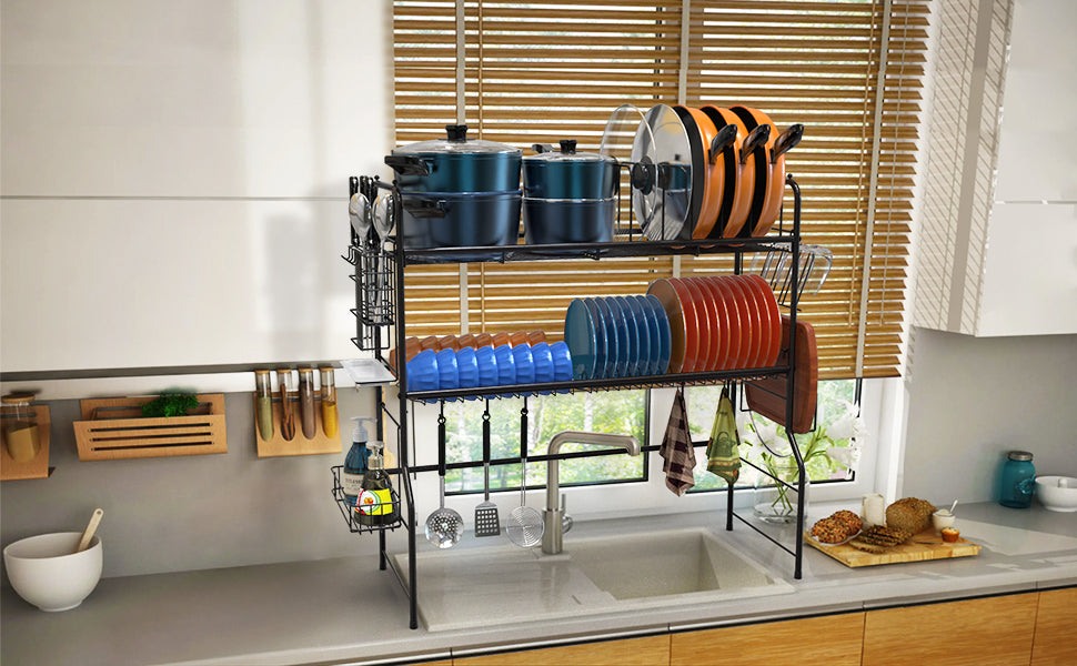Over Sink Dish Drying Rack 2 Tier Organizer This Over Sink Dish Drying Rack 2 Tier Organizer Shelf is the perfect solution for keeping your kitchen clean and organized. Its two-tier design allows you to easindoorTOPDEALTOPDEALSink Dish Drying Rack 2 Tier Organizer