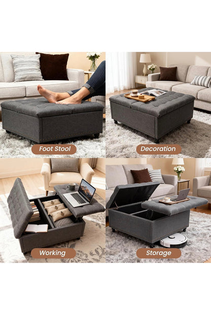 VERCHEL Large Square Storage Ottoman Bench, Dark Gray
