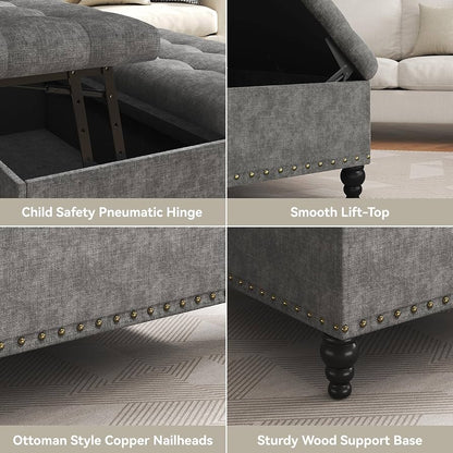 VERCHEL Large Square Storage Ottoman Bench, Dark Gray