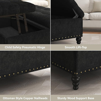 VERCHEL Large Square Storage Ottoman Bench,Black