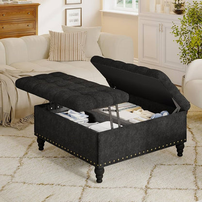VERCHEL Large Square Storage Ottoman Bench,Black