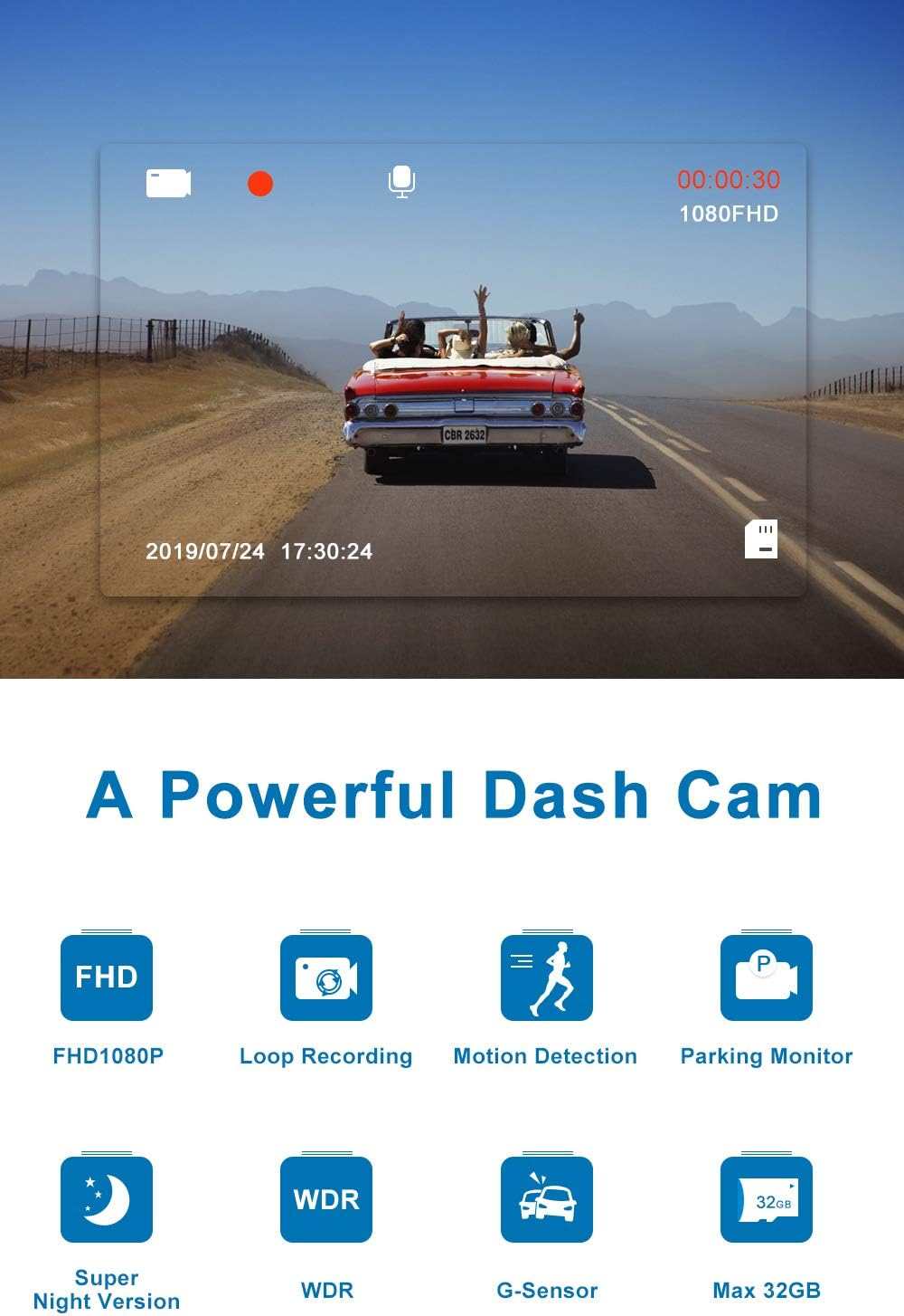 Dash Cam for Cars 1080P HD Car Dash Camera