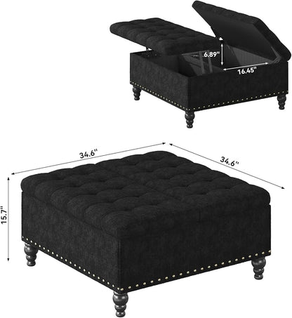 VERCHEL Large Square Storage Ottoman Bench,Black