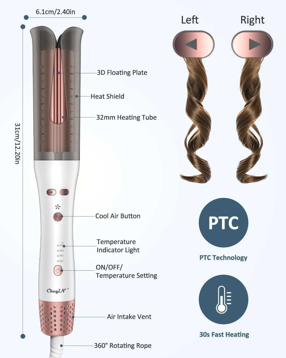 Automatic Curling Iron,Professional Anti-Tangle Auto Hair Curler with 1.25" Ceramic Ionic Barrel & 4 Temperature