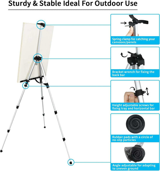 Silver Easel Stand, Aluminum Metal Easels for Painting Canvas Adjustab 
This Silver Easel Stand is perfect for painting, drawing, displaying, and more! Made with lightweight yet tough aluminum metal, it is adjustable in height from 17"outdoorTOPDEALTOPDEALSilver Easel Stand, Aluminum Metal Easels