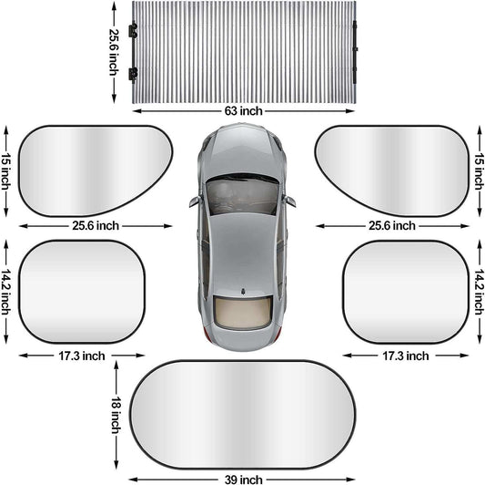 6 Pcs 63 x 25.6'' Retractable Windshield Sun Shade LargeFeatures:The car sun visor is easy to store, can be stored in your trunk when not in use, suitable for travel, camping, trip, driving and more, bringing much convenioutdoorTOPDEALTOPDEAL6'' Retractable Windshield Sun Shade Large