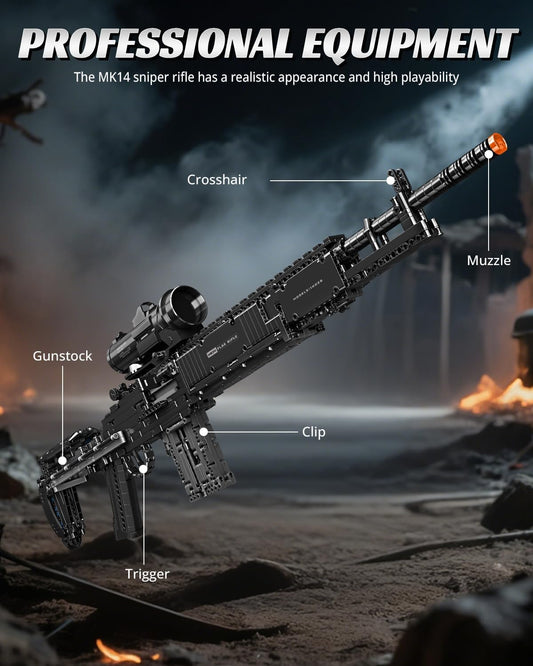 1:1 MK14 Building Blocks Sets - 1468 PCS Model Collection Toy Building Bricks Set Shootable - Simulation Militarily Toy Lovers for Kids and Adults Gift