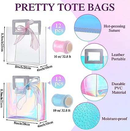 12 Pcs Clear Holographic Tote Bags
12 Pcs Clear Holographic Tote Bags Iridescent Reusable Gift Bag with Handles 7.9 x 7.9 x 3.9'' Transparent PVC Wrap Bags Bag and Ribbon for Birthday Wedding ShoppinindoorTOPDEALTOPDEAL12 Pcs Clear Holographic Tote Bags