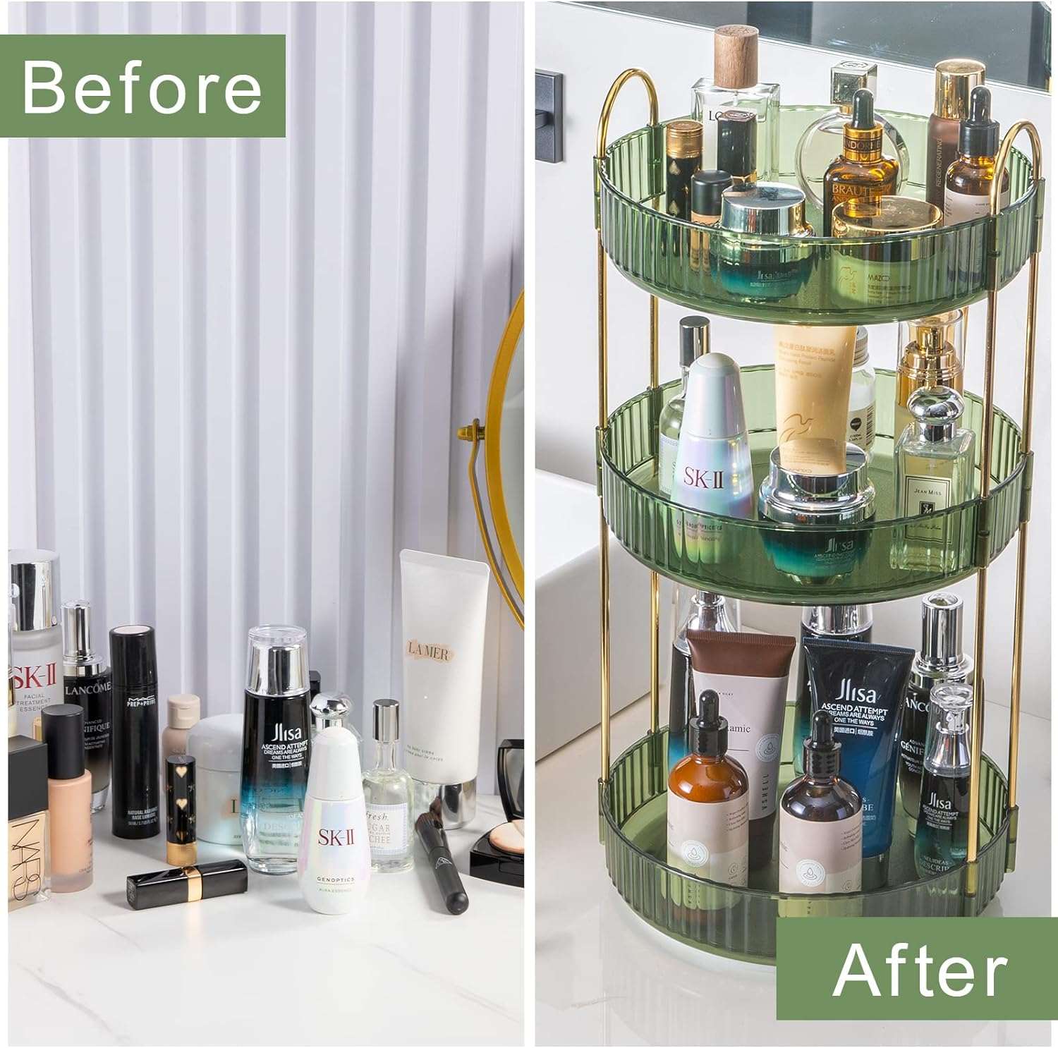 360° rotating makeup storage rack, bathroom makeup rotating stand (3 l   Elevate your vanity with this luxurious 360° rotating makeup organizer. Its smooth spinning feature allows for maximum storage while maintaining an elegant look. indoorTOPDEALTOPDEALmakeup storage rack360° rotating makeup storage rack, bathroom makeup rotating stand (3 l