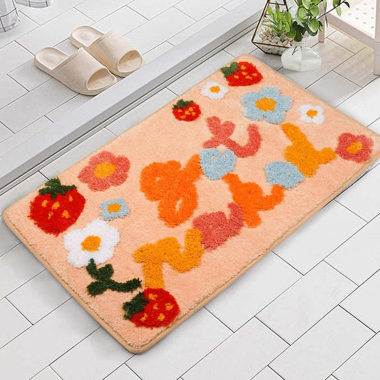 Bath Mat, Strawberry Flower Bathroom Rug,Non Slip Absorbent Bath Rugs,Soft Bath mat for Bathroom,Bedroom,Machine Washable(Strawberry Flower, 32" x 20")