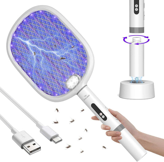 Electric Fly Swatter, Bug Zapper Racket with Light, Type-C Rechargeable Mosquito Swatter, 3000V Detachable Automatic Fly Zapper with Dual Modes, Mosquito Killer for Indoor Outdoor 1 Pack