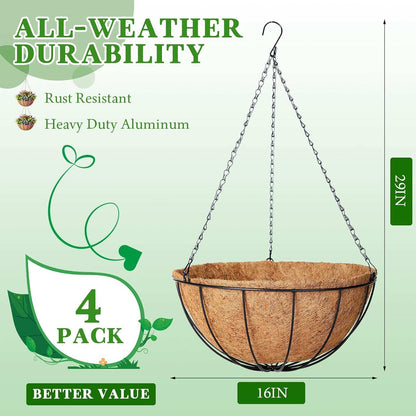 Hanging Planter Basket Flower Holder 4 PCS 16 PCS-INCH( Metal)Put your plants on display with these 4 hanging planters! Each planter features a 16” metal frame with a coconut fiber liner for reliable, long-lasting use inside oroutdoorTOPDEALTOPDEALHanging Planter Basket Flower HolderHanging Planter Basket Flower Holder 4 PCS 16 PCS-INCH( Metal)