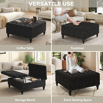 VERCHEL Large Square Storage Ottoman Bench,Black