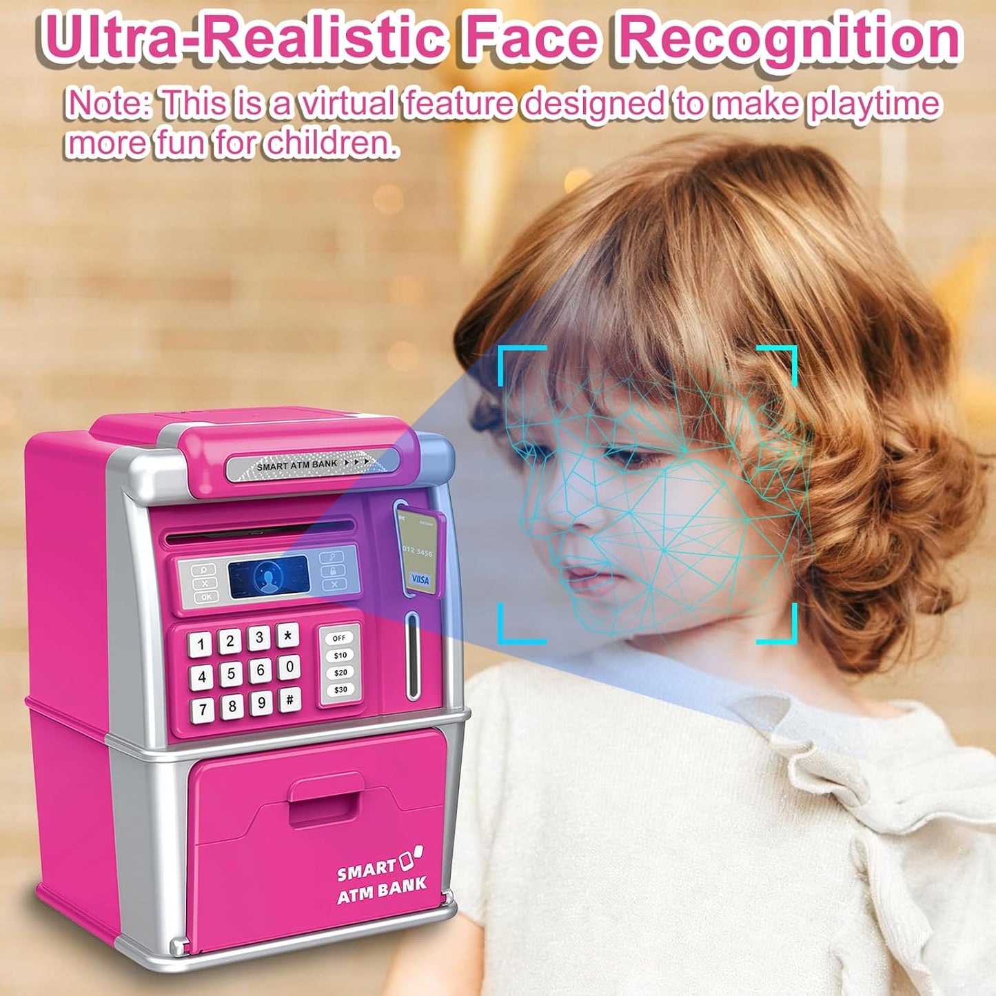 Piggy Bank for Kids, ATM Machine for Real Money with Password Lock, Electronic Savings Box, ATM Piggy Bank Gifts for 3-12 Year Old Girls Boys