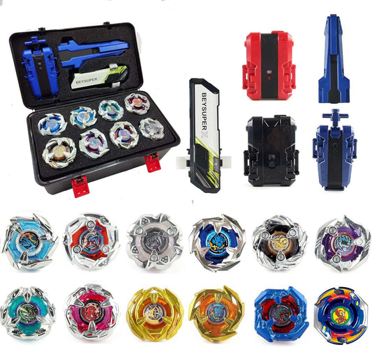 Battling Tops Box Set, Burst Gyro Toys 12 Spinning Tops + 2 Launchers + Stickers Combat Battling Game with Portable Box Gift for Kids Children Boys