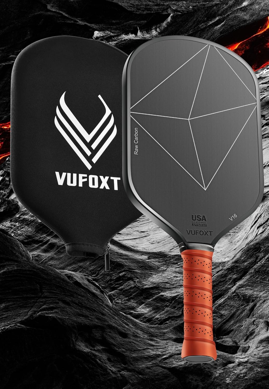Pickleball Paddle, USAPA Approved T700 Raw Carbon Fiber Surface (CFS) High Spin 16MM PP Honeycomb Core