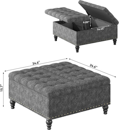 VERCHEL Large Square Storage Ottoman Bench, Dark Gray