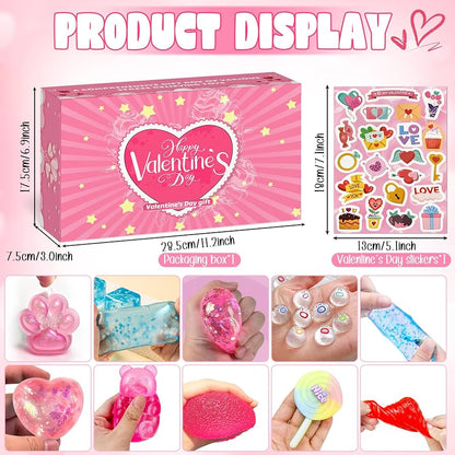 Valentines Day Gifts for Kids - 24Pcs Taba Squishies Kit Fidget Toys with Greeting Cards